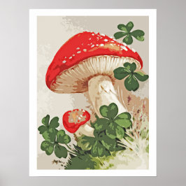 Vintager Wald Pilz Lucky Klee Poster