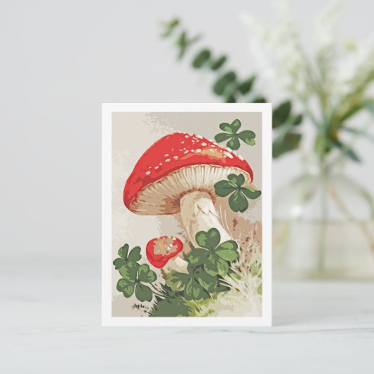 Vintager Wald Pilz Lucky Klee Postkarte (Stehend Vorderseite)