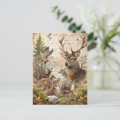 Vintager Wald Waldland Hirsche Fall Foliage Antike Postkarte (Stehend Vorderseite)