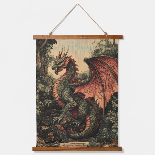 Vintager Walddrache Wandteppich Mit Holzrahmen (Vorderseite)