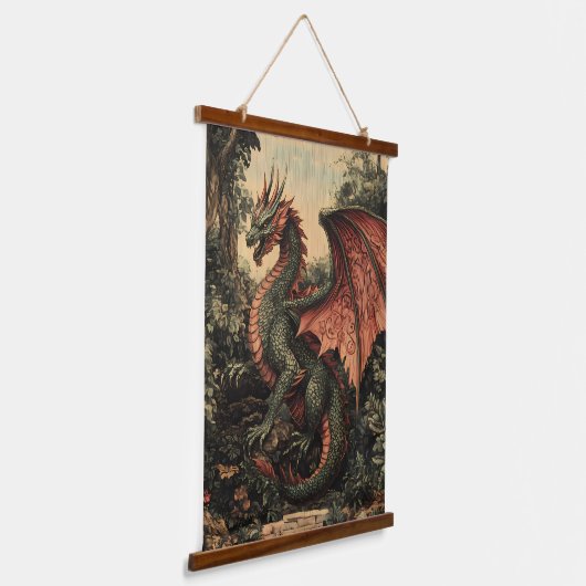 Vintager Walddrache Wandteppich Mit Holzrahmen (Gewinkelt)