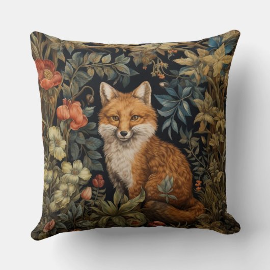 Vintager Waldfox Botanischer Blumengarten Kissen (Rückseite)
