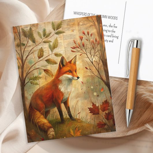 Vintager Waldfuchs Der Herbst lässt die Erde rusti Postkarte