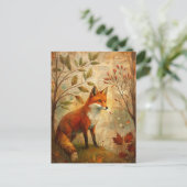 Vintager Waldfuchs Der Herbst lässt die Erde rusti Postkarte (Stehend Vorderseite)