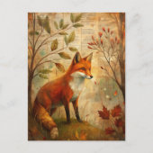 Vintager Waldfuchs Der Herbst lässt die Erde rusti Postkarte (Vorderseite)