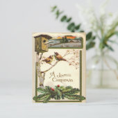 Vintager Waldschneemann Geburtshaus Tree Holiday Postkarte (Stehend Vorderseite)