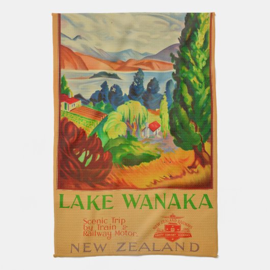 Vintager Wanaka-See Neuseeland Geschirrtuch (Vertikal)