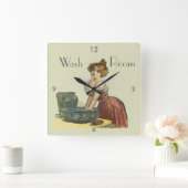 Vintager Wash Room, Text bearbeiten Quadratische Wanduhr (Zuhause)