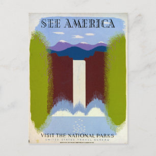 Vintager Wasserfall und Gebirge WPA Postkarte