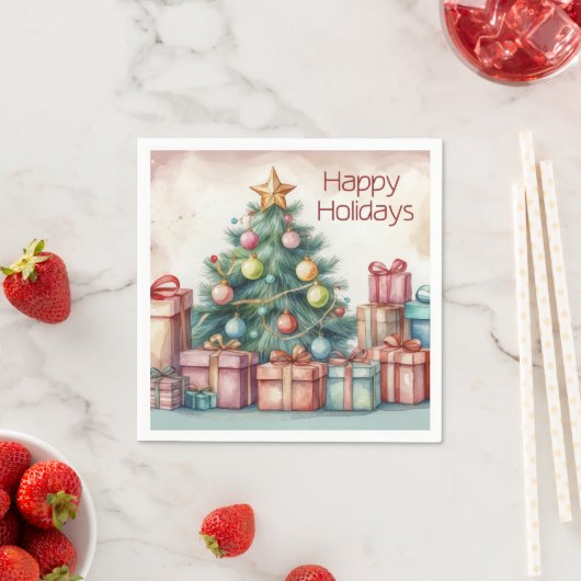 Vintager Wasserfarbenfroher Weihnachtsbaum Serviette (Beispiel)