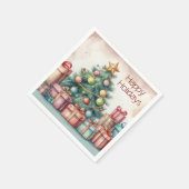 Vintager Wasserfarbenfroher Weihnachtsbaum Serviette (Ecke)