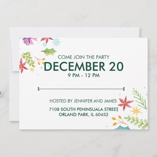 Vintager Wasserfarbenfroher Weihnachtsfeiertag Einladung (Rückseite)