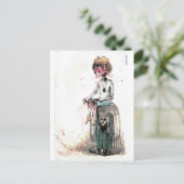Vintager Wasserfarbenjunge und Käfig Postkarte (Stehend Vorderseite)