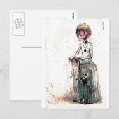 Vintager Wasserfarbenjunge und Käfig Postkarte (Vorne/Hinten)