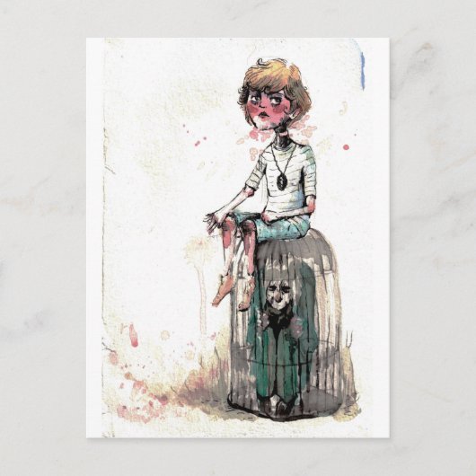 Vintager Wasserfarbenjunge und Käfig Postkarte (Vorderseite)