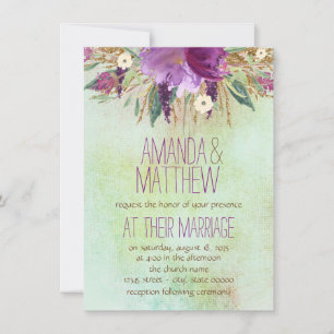 Vintager Watercolor-Blumenhochzeit Einladung