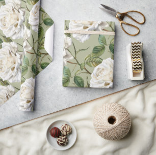 Vintager Watercolor Look White Rose Blume Geschenkpapier