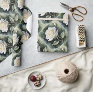 Vintager Watercolor Look White Rose Blume Geschenkpapier