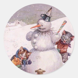 Vintager Weihnachtsaufkleber, Katzen Arthurs Runder Aufkleber