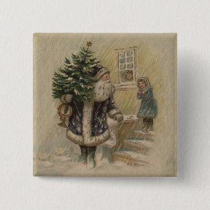 Vintager Weihnachtsbaum Button