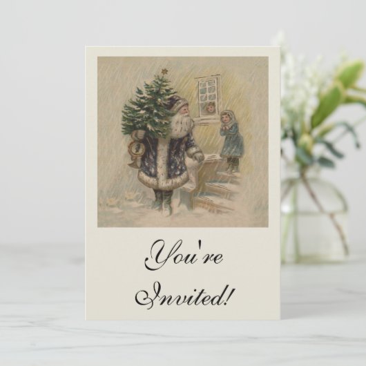 Vintager Weihnachtsbaum Einladung (Stehend Vorderseite)