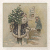 Vintager Weihnachtsbaum Glasuntersetzer (Vorderseite)