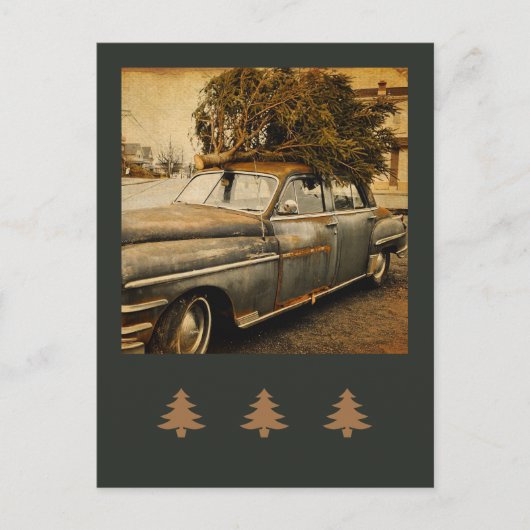 Vintager Weihnachtsbaum im Auto Postkarte (Vorderseite)