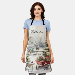 Vintager Weihnachtsbaum in Wasserfarbe Personalisi Schürze