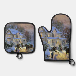 Vintager Weihnachtsbaum Ofenhandschuh & Topflappen-Set