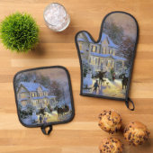 Vintager Weihnachtsbaum Ofenhandschuh & Topflappen-Set (Oben Unten)