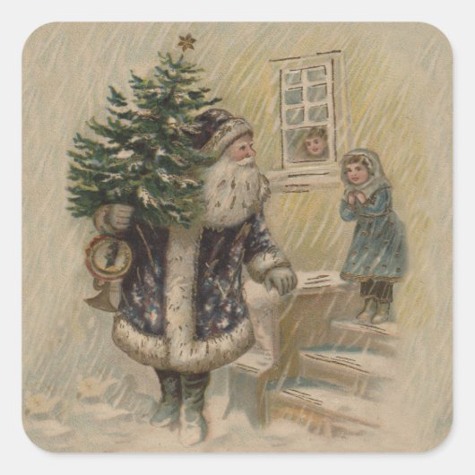 Vintager Weihnachtsbaum Quadratischer Aufkleber (Vorderseite)