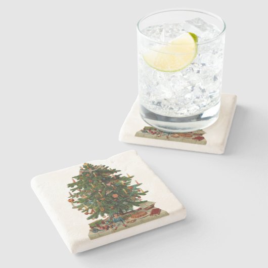 Vintager Weihnachtsbaum Steinuntersetzer (Seitenansicht)