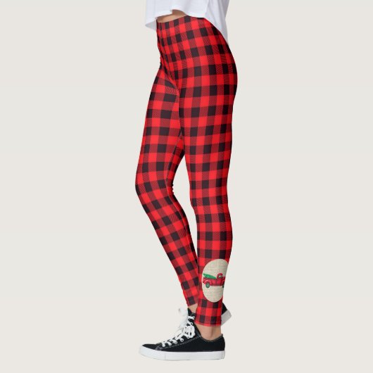 Vintager Weihnachtsbaum Truck Karierte Leggings (Links)