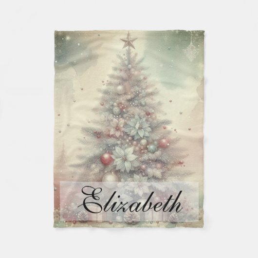 Vintager Weihnachtsbaum und Ornamente Fleecedecke (Vorderseite)