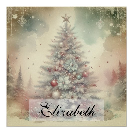 Vintager Weihnachtsbaum und Ornamente Poster (Vorderseite)