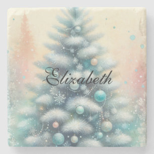 Vintager Weihnachtsbaum und Ornamente Steinuntersetzer