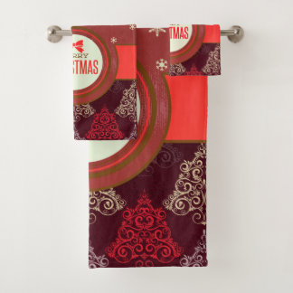 Vintager Weihnachtsbaum und Ziermuster Badhandtuch Set