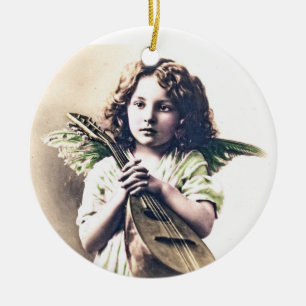 Vintager Weihnachtsbaum-Verzierungs-Engel mit Keramik Ornament