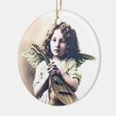 Vintager Weihnachtsbaum-Verzierungs-Engel mit Keramik Ornament (Links)