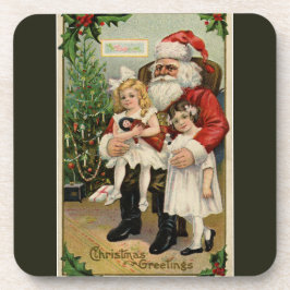 Vintager Weihnachtsbesuch mit zwei süßen Mädchen Untersetzer