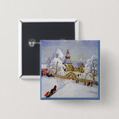 Vintager Weihnachtsdorf-Kirchen-Szenenknopf Button (Vorne & Hinten)