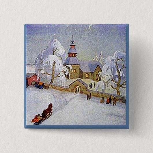 Vintager Weihnachtsdorf-Kirchen-Szenenknopf Button (Vorderseite)