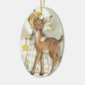 Vintager Weihnachtsengel mit Baby-Rotwild Keramikornament (Links)