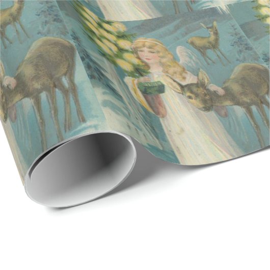 Vintager Weihnachtsengel mit Rotwild Geschenkpapier (Rolleneckpunkt)
