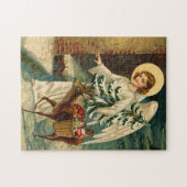 Vintager Weihnachtsengel mit Rotwild Puzzle (Horizontal)