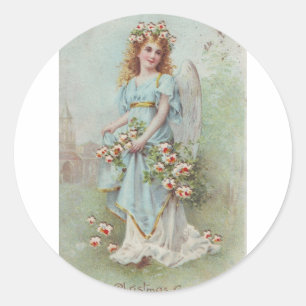 Vintager Weihnachtsengel Runder Aufkleber