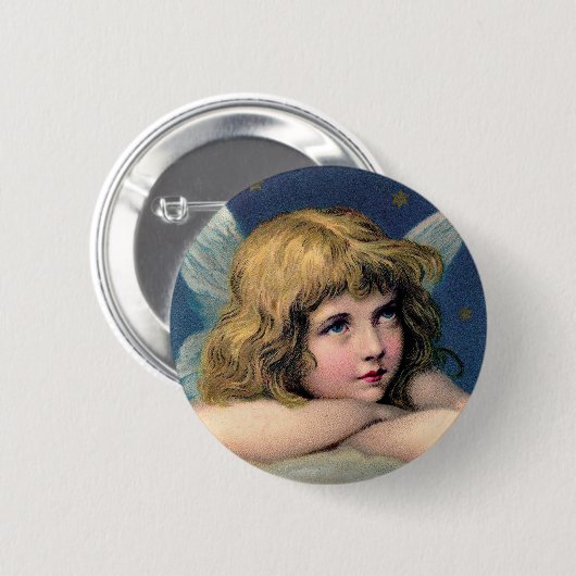 Vintager Weihnachtsengel und Goldsterne Button (Vorne & Hinten)