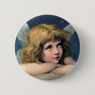 Vintager Weihnachtsengel und Goldsterne Button