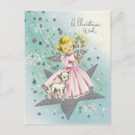 Vintager WeihnachtsEngel und Lamm Mitte des Jahrhu Feiertagspostkarte