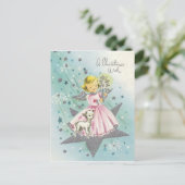 Vintager WeihnachtsEngel und Lamm Mitte des Jahrhu Feiertagspostkarte (Stehend Vorderseite)